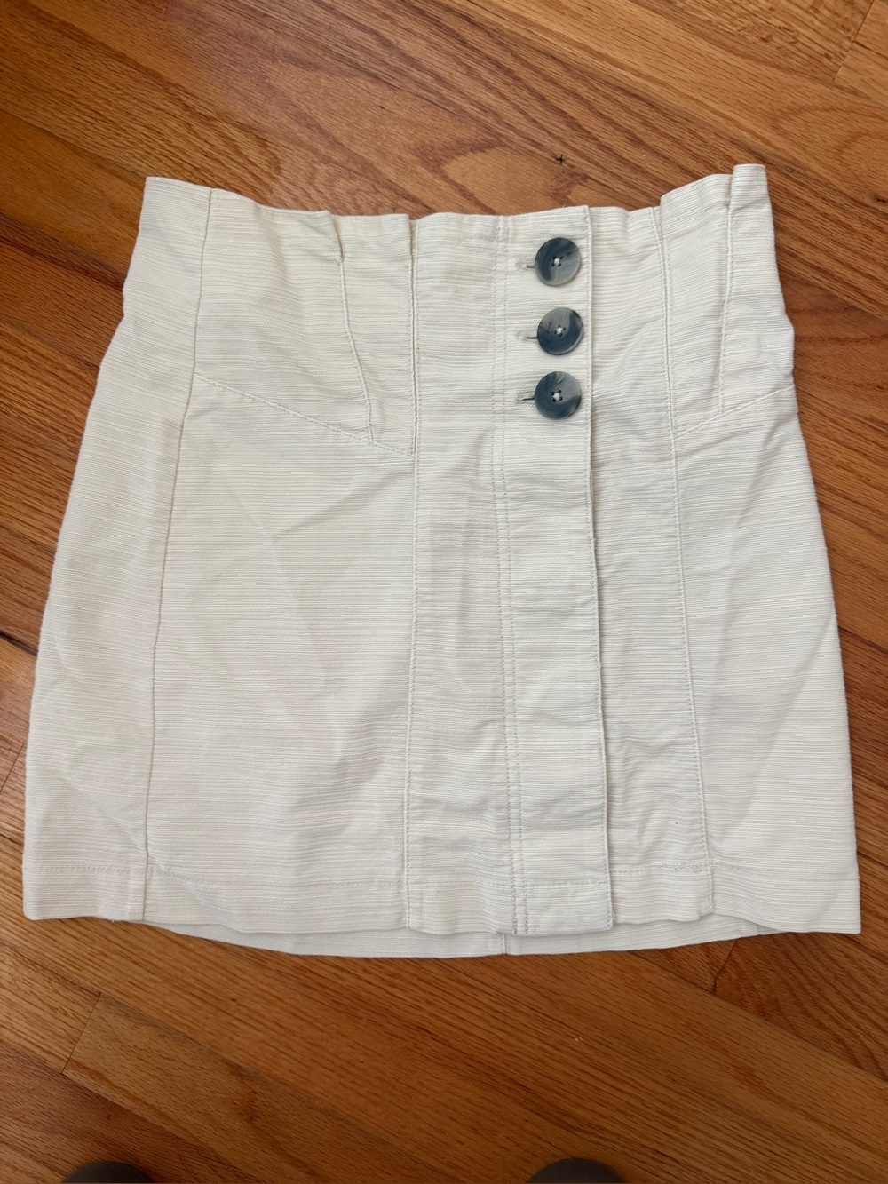 Free People High-Waist Cream Button-Front Mini Skirt